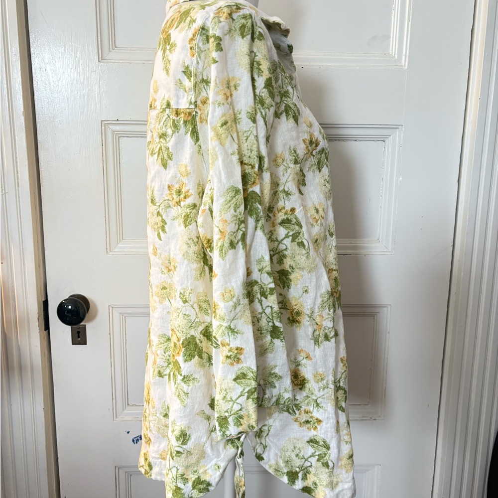 Laura Ashley White Linen Top with Green and Yellow Floral Print - Picture 4 of 5
